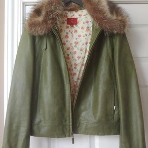 Fur trimmedleather  jacket